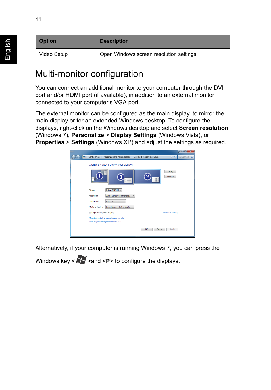 Multi-monitor configuration | Acer Universal USB 3.0 Docking Station User Manual | Page 14 / 20