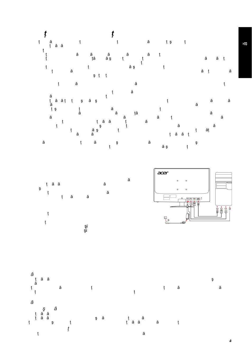 Instruc ţiuni privind siguranţa, Ro m ân ă, Detalii privind func ţionarea | Acer GN246HL User Manual | Page 29 / 40