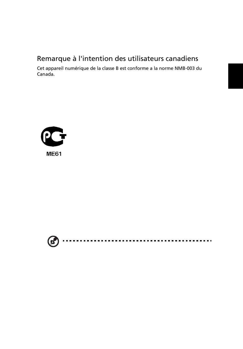 Teade lcd pikslite kohta, Märkus: canadian users, Remarque à l'intention des utilisateurs canadiens | Acer AOD255E User Manual | Page 1049 / 1454