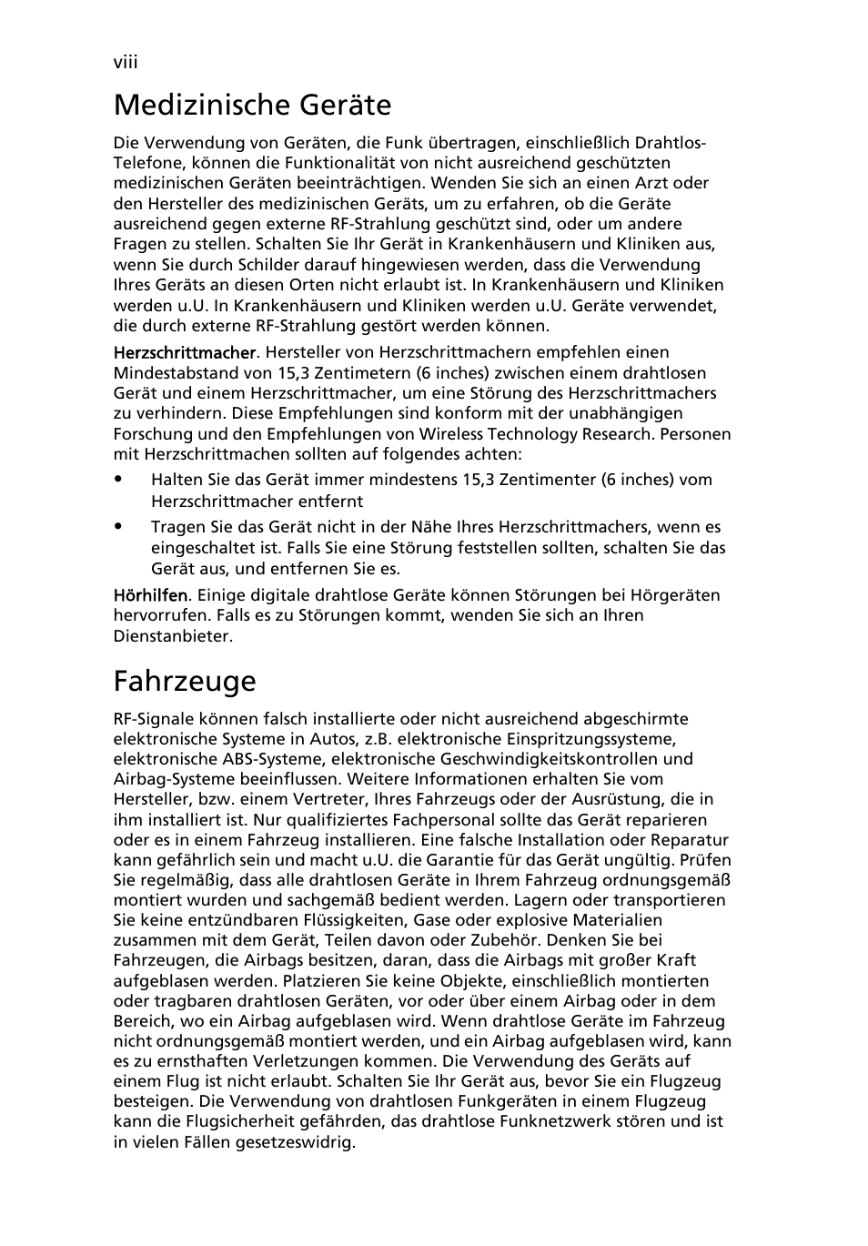 Medizinische geräte, Fahrzeuge | Acer AOD255E User Manual | Page 112 / 1454