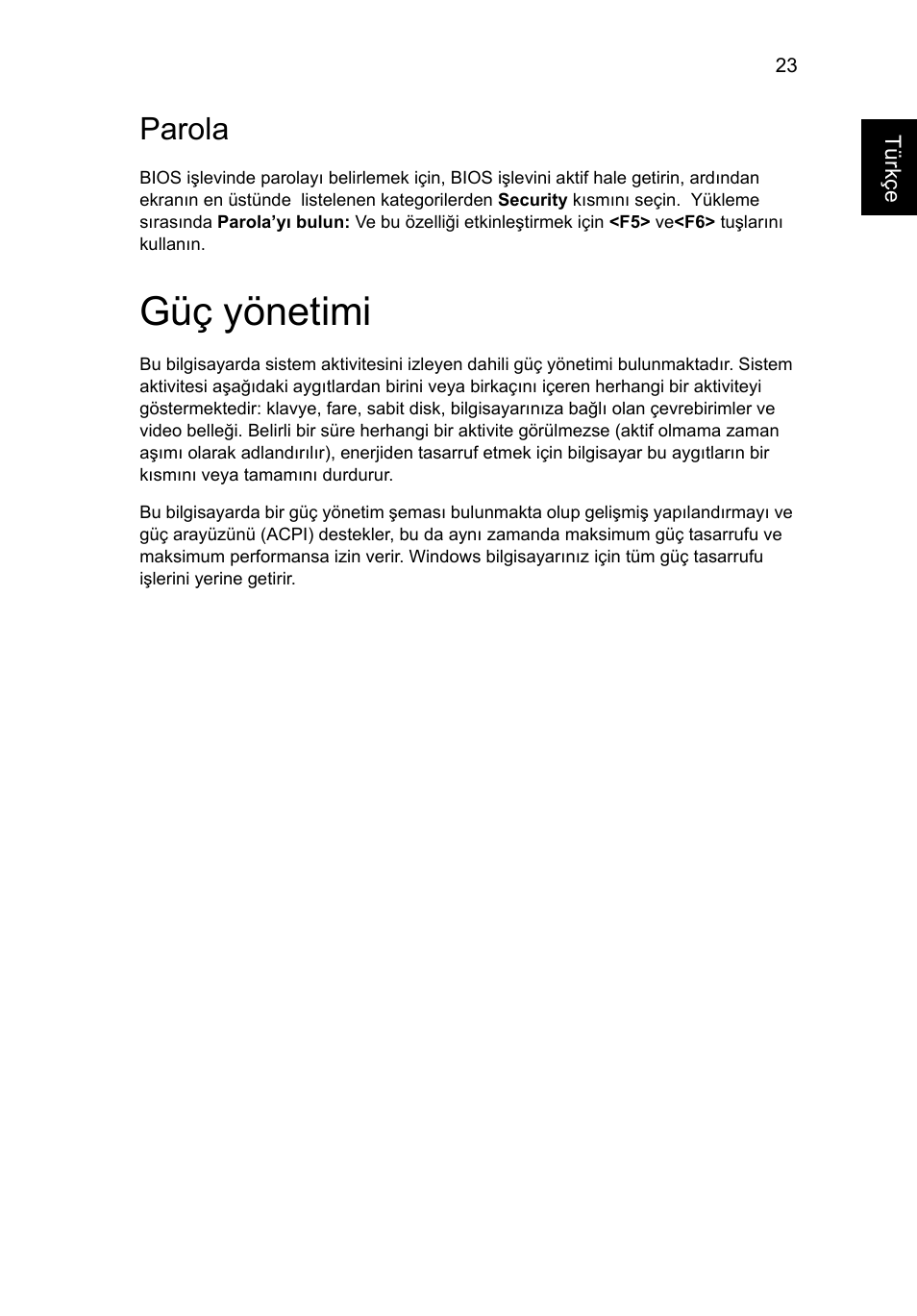 Güç yönetimi, Parola | Acer AOD255E User Manual | Page 1155 / 1454