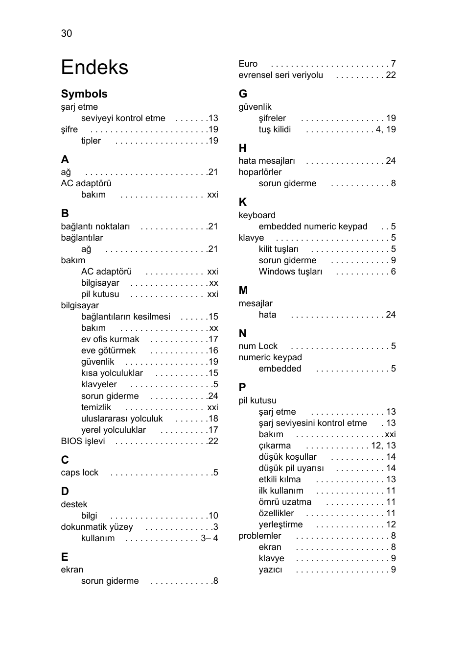 Endeks | Acer AOD255E User Manual | Page 1162 / 1454