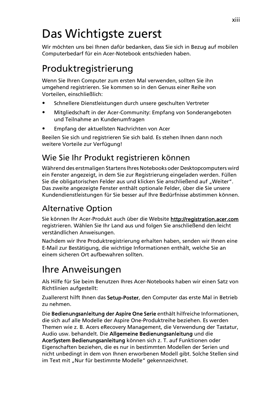 Das wichtigste zuerst, Produktregistrierung, Ihre anweisungen | Wie sie ihr produkt registrieren können, Alternative option | Acer AOD255E User Manual | Page 117 / 1454