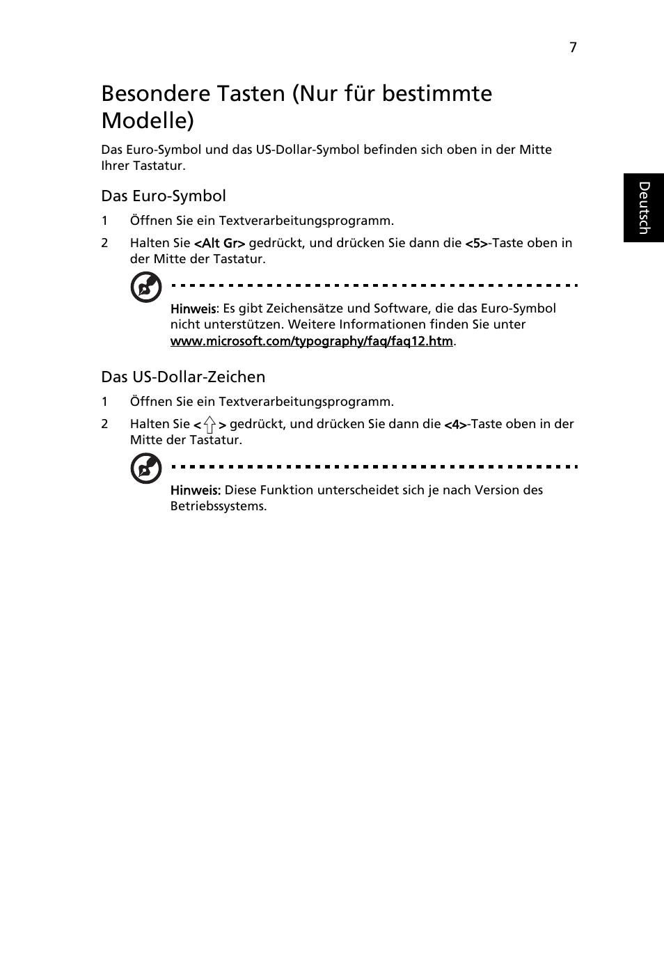 Besondere tasten (nur für bestimmte modelle) | Acer AOD255E User Manual | Page 129 / 1454