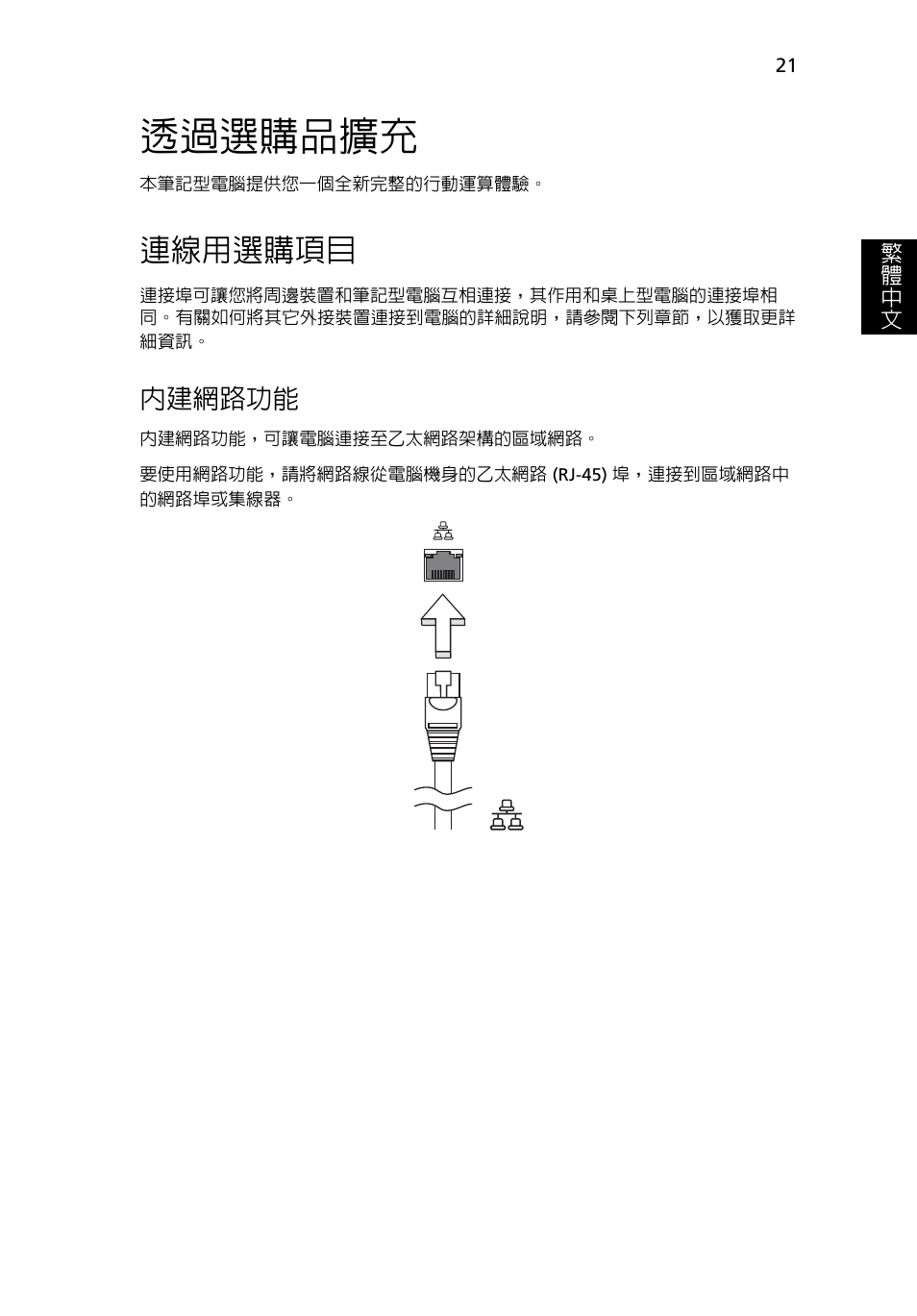 透過選購品擴充, 連線用選購項目, 內建網路功能 | Acer AOD255E User Manual | Page 1299 / 1454