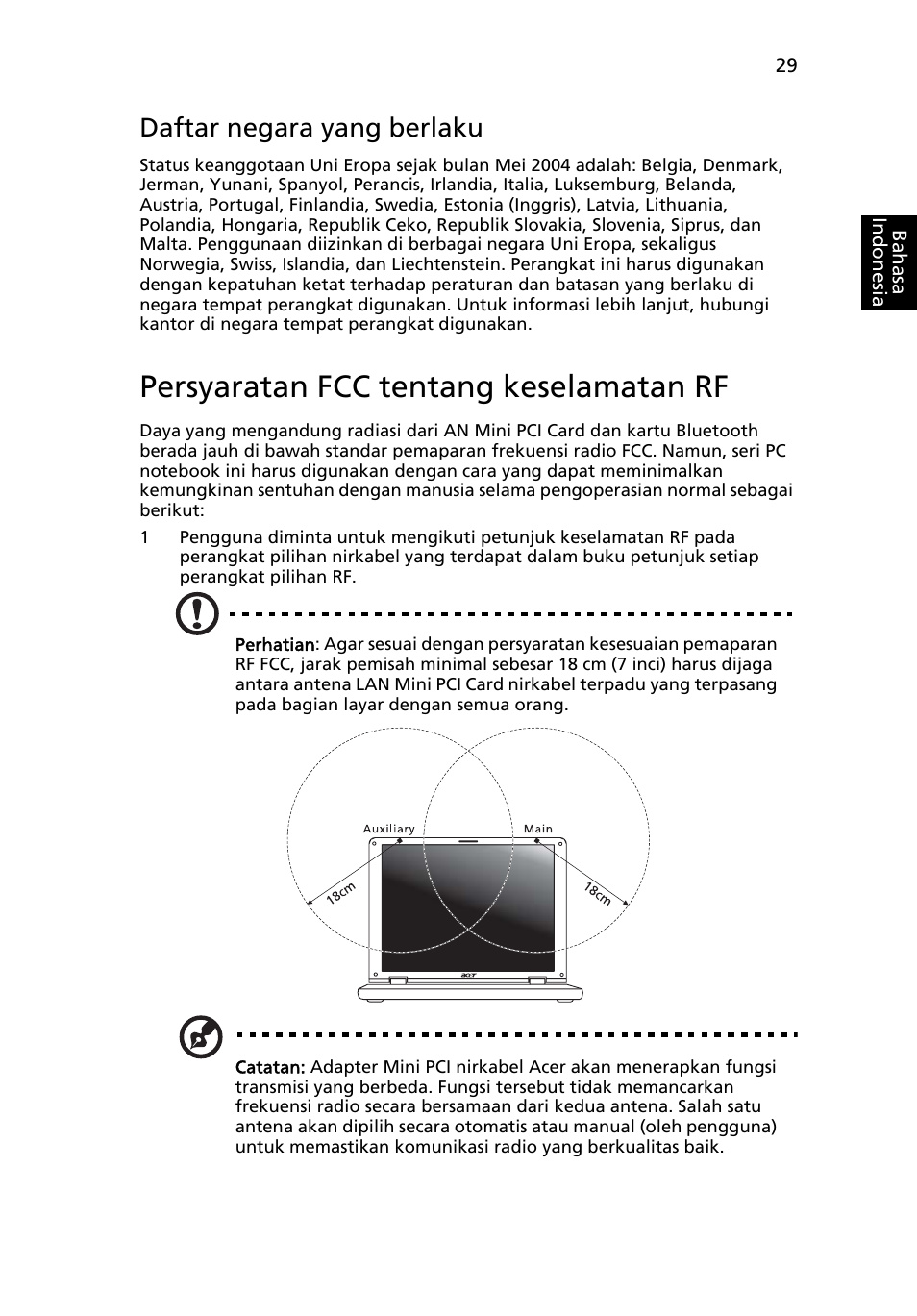 Persyaratan fcc tentang keselamatan rf, Daftar negara yang berlaku | Acer AOD255E User Manual | Page 1401 / 1454