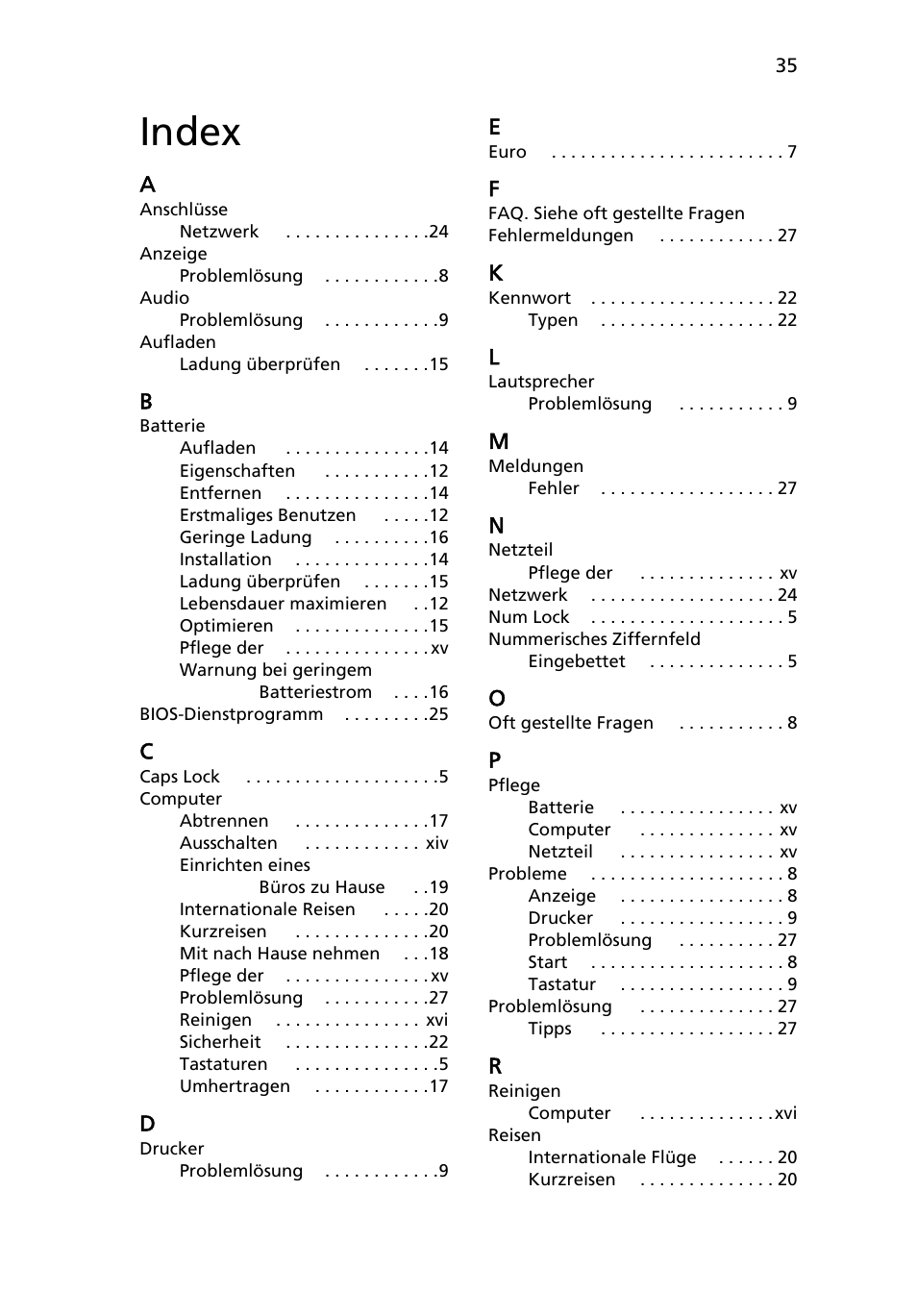 Index | Acer AOD255E User Manual | Page 157 / 1454