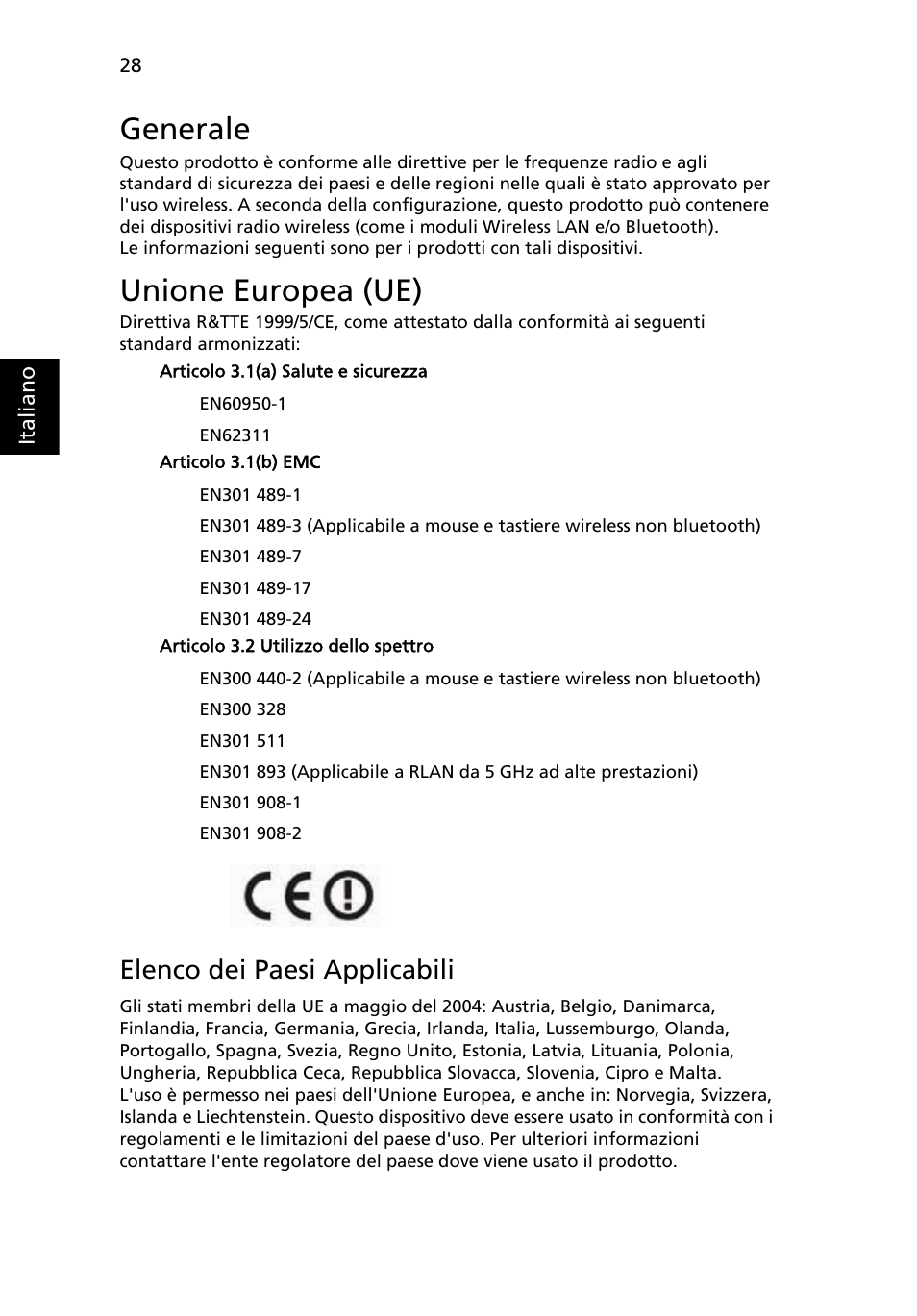 Generale, Unione europea (ue), Elenco dei paesi applicabili | Acer AOD255E User Manual | Page 204 / 1454