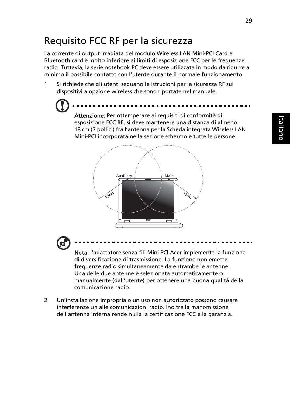 Requisito fcc rf per la sicurezza | Acer AOD255E User Manual | Page 205 / 1454