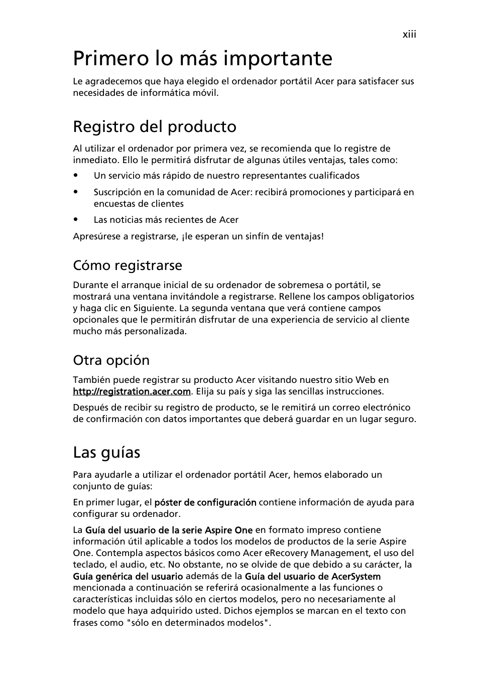 Primero lo más importante, Registro del producto, Las guías | Cómo registrarse, Otra opción | Acer AOD255E User Manual | Page 221 / 1454