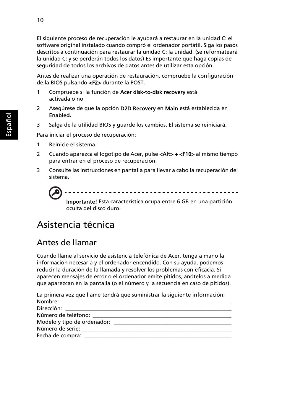 Asistencia técnica, Antes de llamar | Acer AOD255E User Manual | Page 236 / 1454