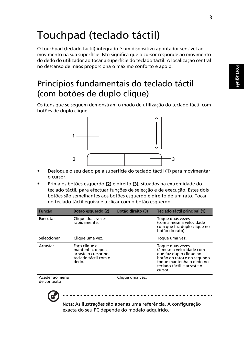 Touchpad (teclado táctil), Portugu ês | Acer AOD255E User Manual | Page 283 / 1454