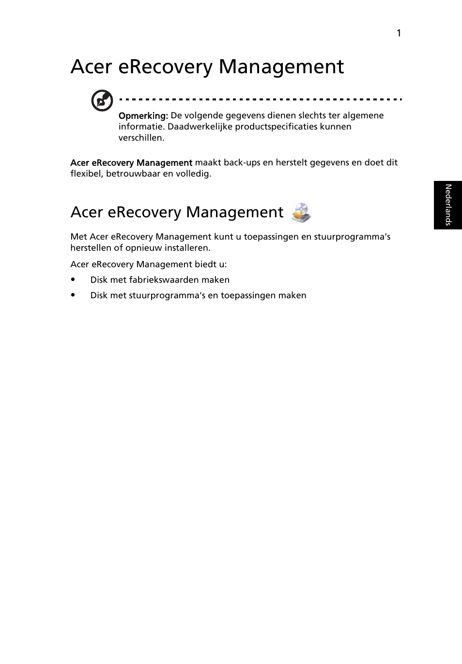 Acer erecovery management | Acer AOD255E User Manual | Page 333 / 1454