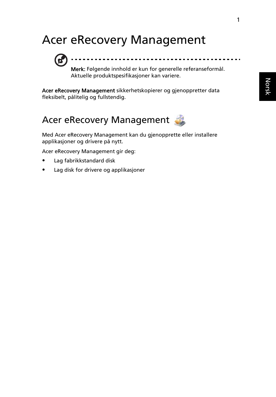 Acer erecovery management | Acer AOD255E User Manual | Page 381 / 1454