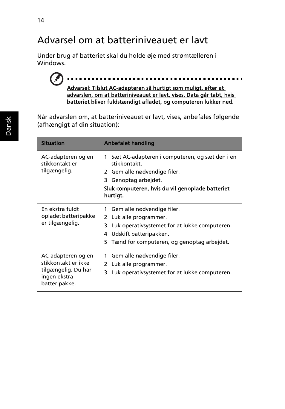 Advarsel om at batteriniveauet er lavt | Acer AOD255E User Manual | Page 442 / 1454