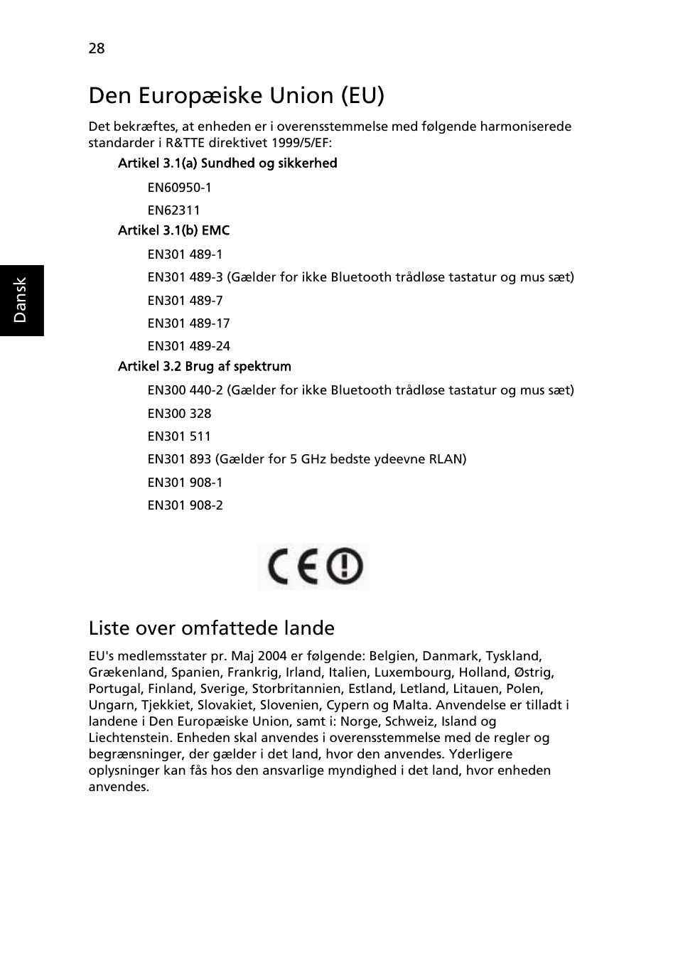 Den europæiske union (eu), Liste over omfattede lande | Acer AOD255E User Manual | Page 456 / 1454