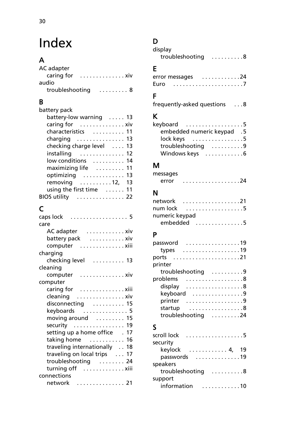 Index | Acer AOD255E User Manual | Page 48 / 1454