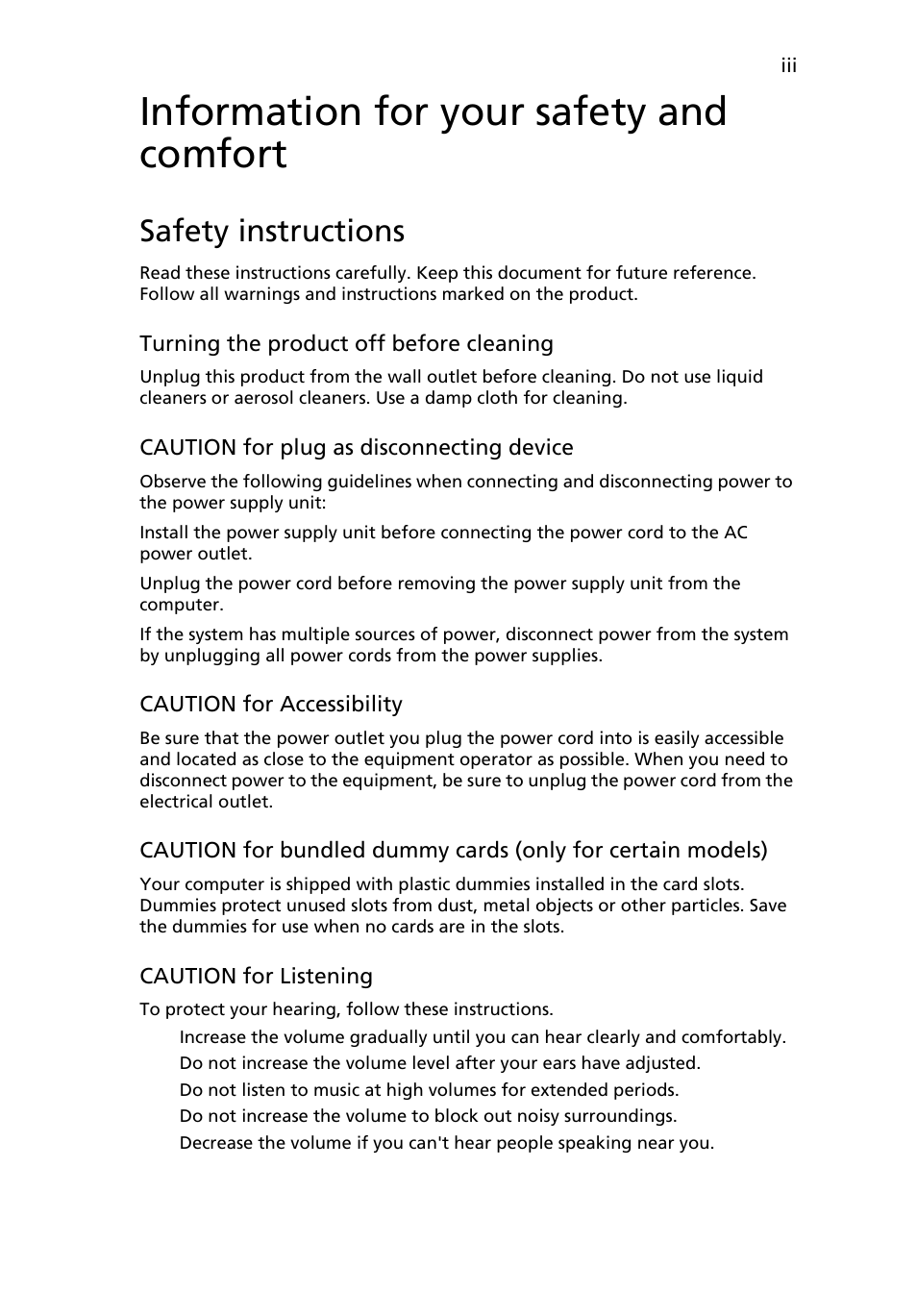 Information for your safety and comfort, Safety instructions | Acer AOD255E User Manual | Page 5 / 1454