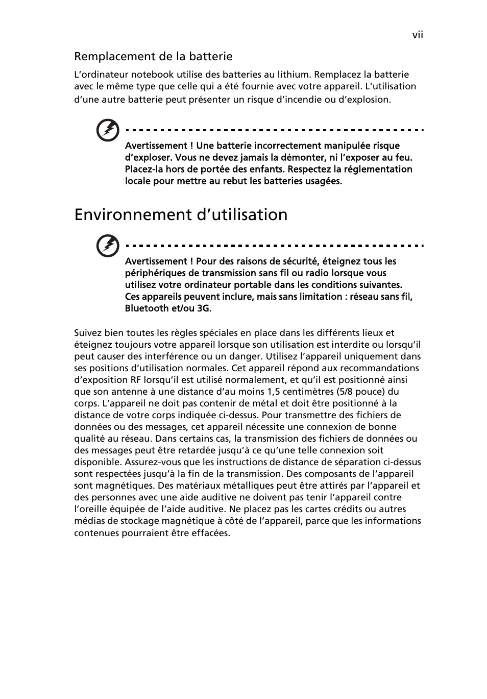 Environnement d’utilisation | Acer AOD255E User Manual | Page 57 / 1454