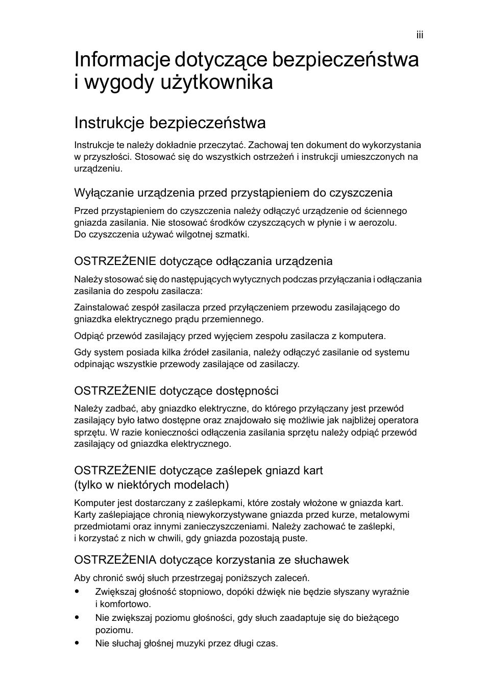 Instrukcje bezpieczeñstwa, Instrukcje bezpieczeństwa | Acer AOD255E User Manual | Page 613 / 1454