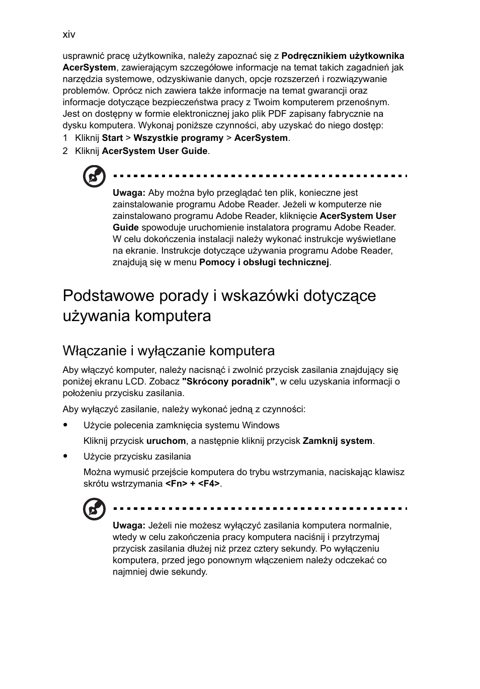 Włączanie i wyłączanie komputera | Acer AOD255E User Manual | Page 624 / 1454