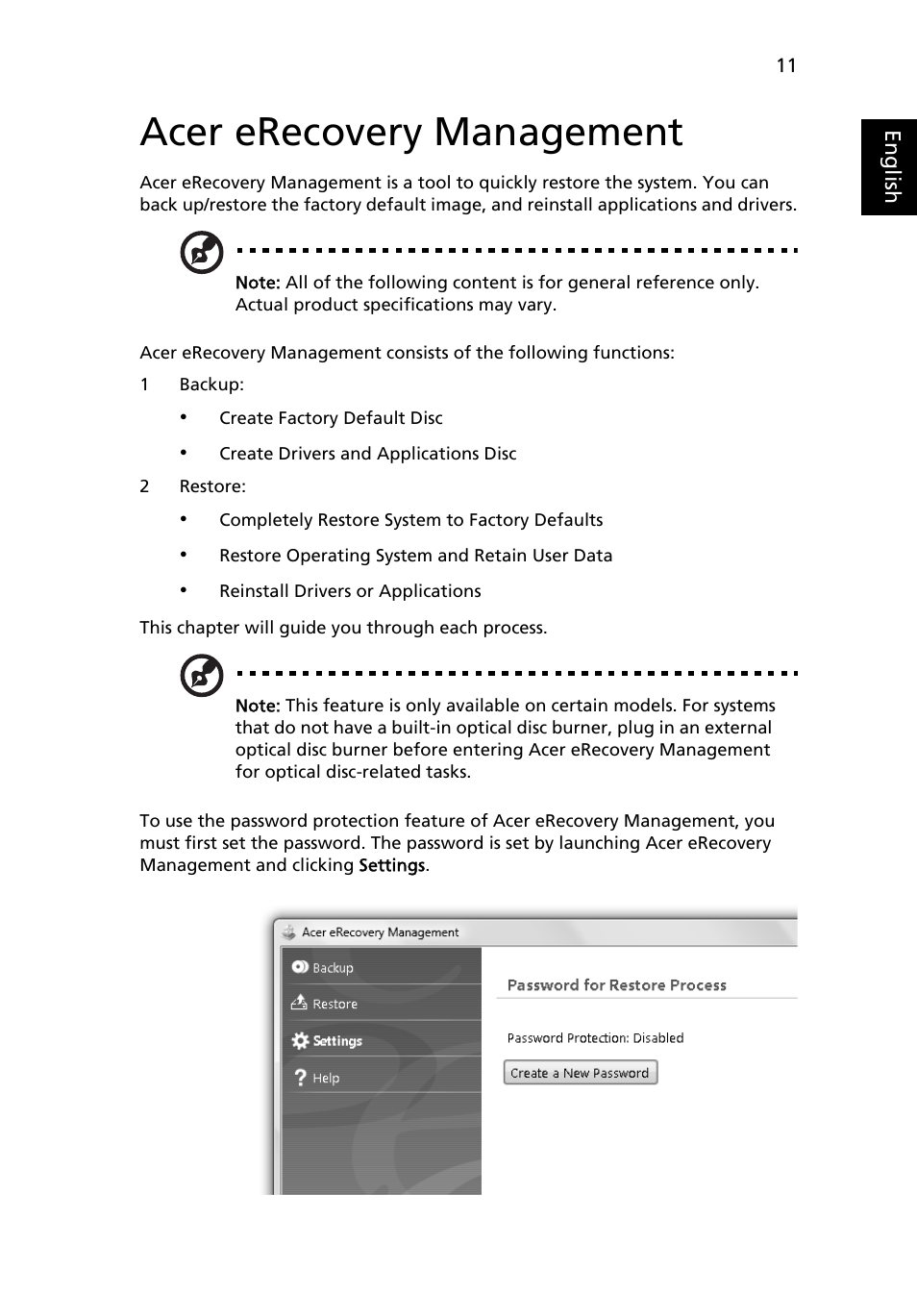 Acer erecovery management | Acer Aspire Series User Manual | Page 31 / 74