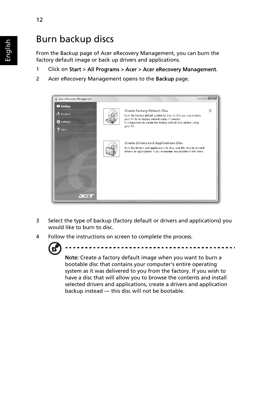 Burn backup discs | Acer Aspire Series User Manual | Page 32 / 74