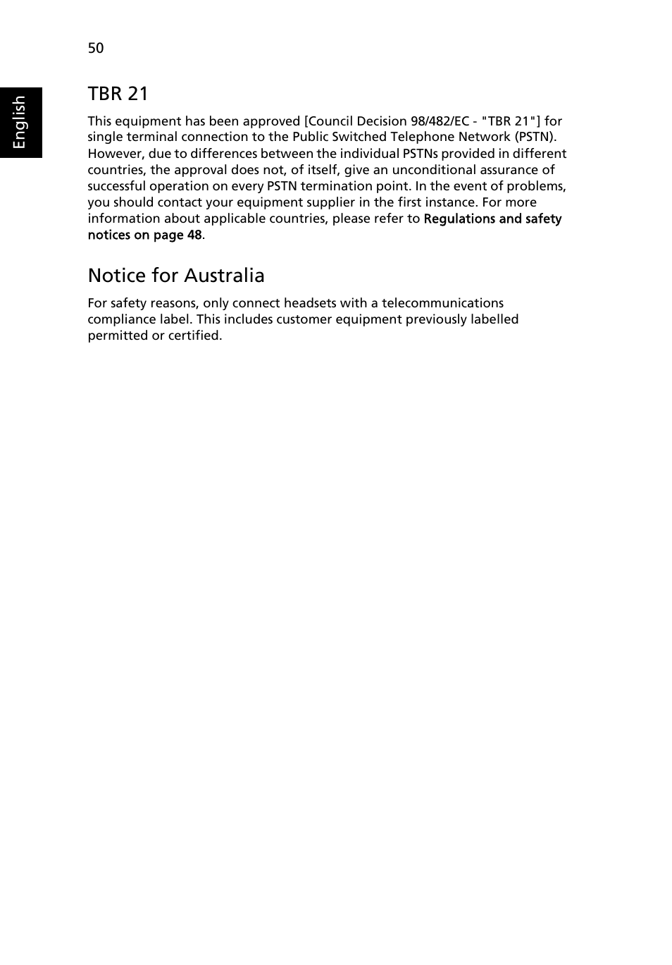 Tbr 21, Notice for australia | Acer Aspire Series User Manual | Page 70 / 74