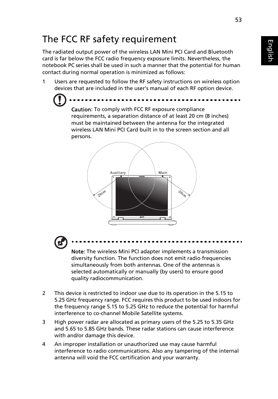 The fcc rf safety requirement | Acer Aspire Series User Manual | Page 73 / 74