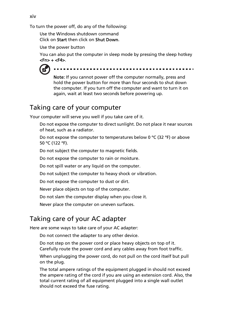 Taking care of your computer, Taking care of your ac adapter | Acer Aspire Series (Generic User Guide) User Manual | Page 14 / 76