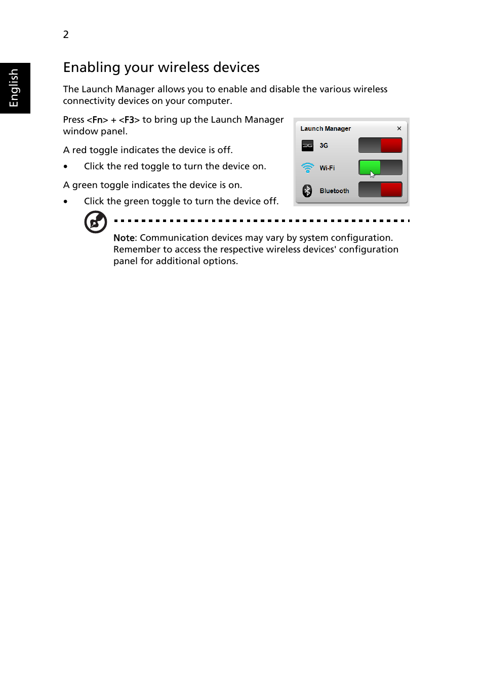 Enabling your wireless devices | Acer Aspire Series (Generic User Guide) User Manual | Page 22 / 76