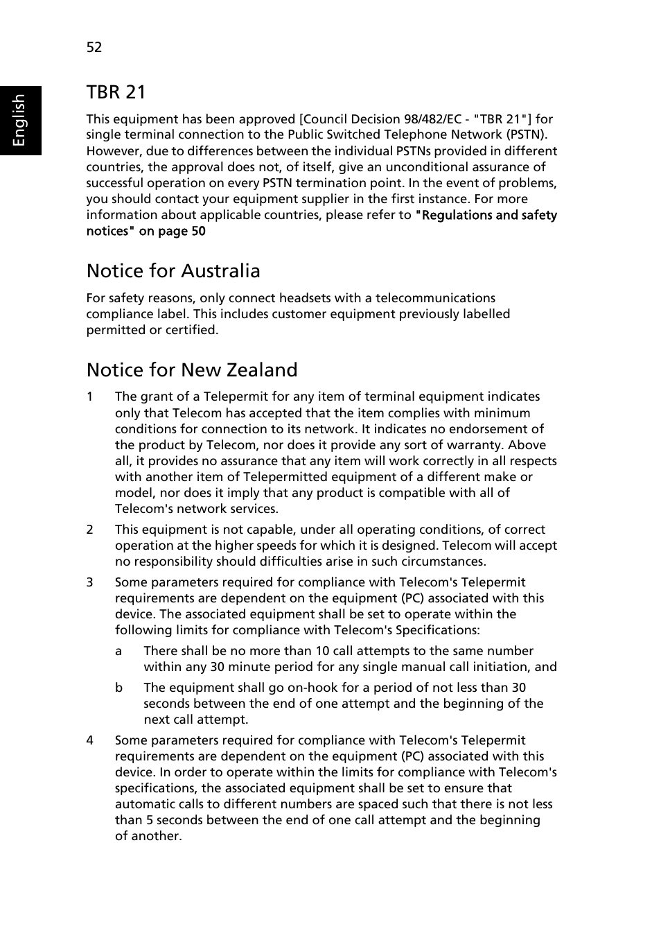 Tbr 21, Notice for australia, Notice for new zealand | Acer Aspire Series (Generic User Guide) User Manual | Page 72 / 76