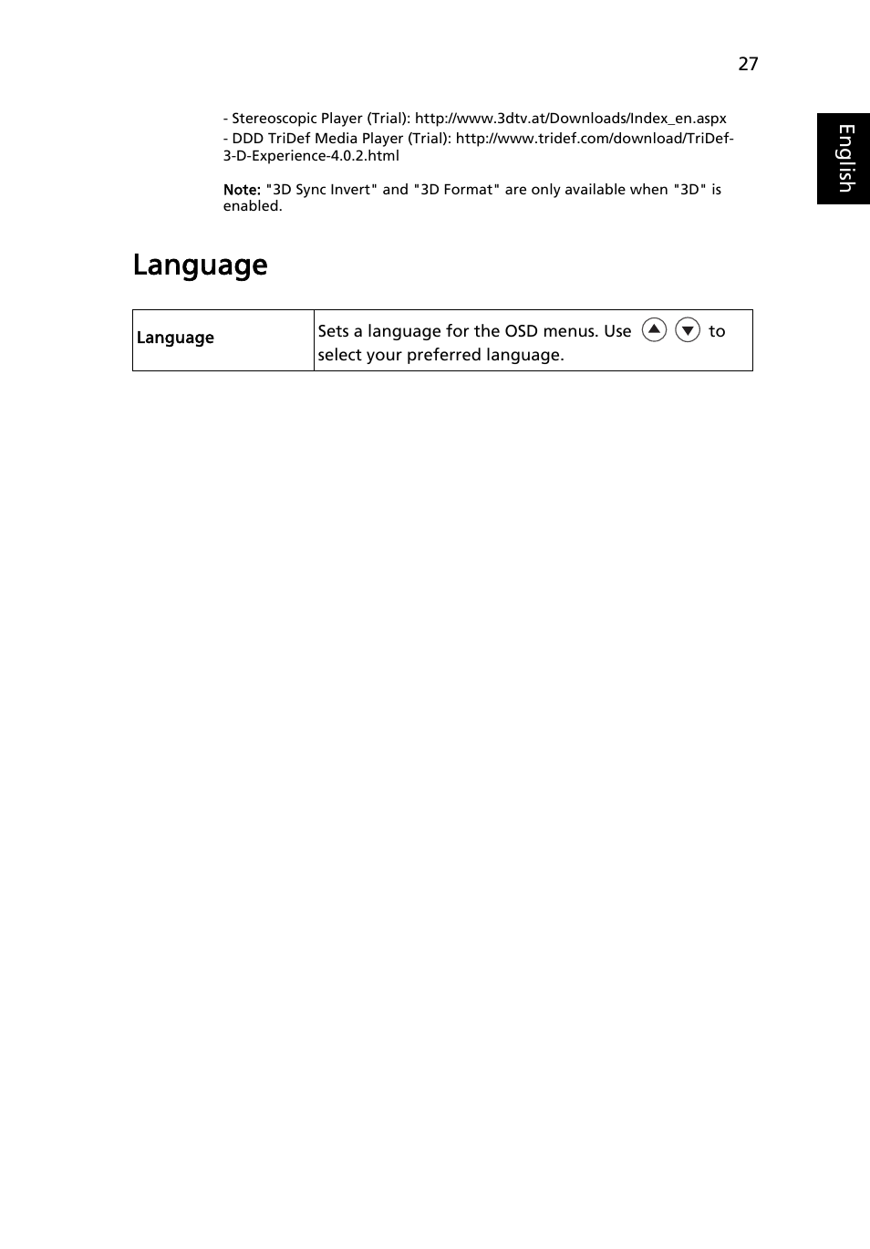 Language | Acer X1173 User Manual | Page 37 / 58