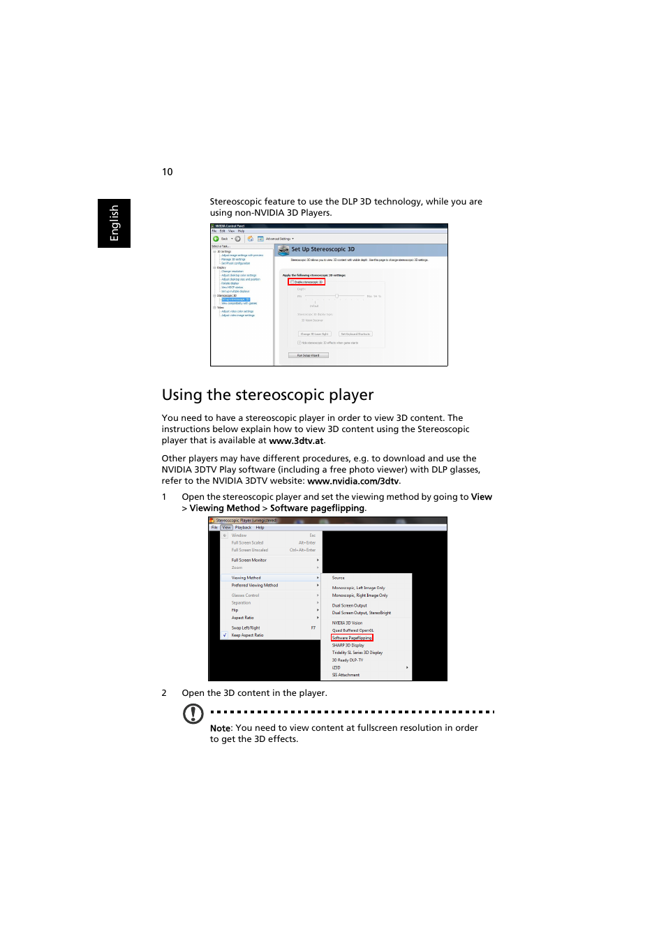 Using the stereoscopic player | Acer K135 User Manual | Page 10 / 13