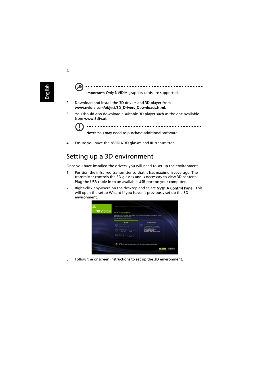 Setting up a 3d environment | Acer K135 User Manual | Page 4 / 13