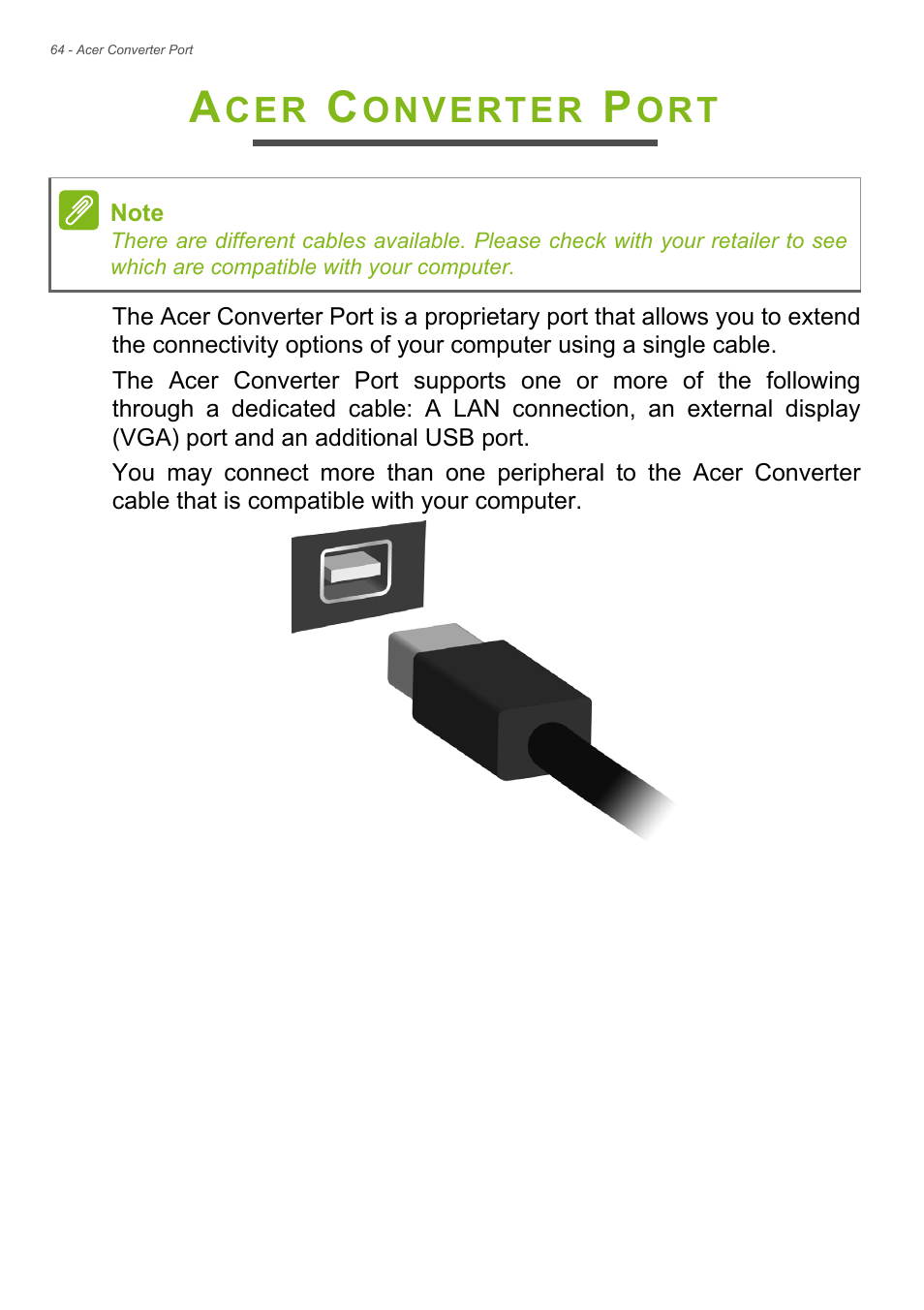 Acer converter port | Acer Aspire V7-481P User Manual | Page 64 / 94