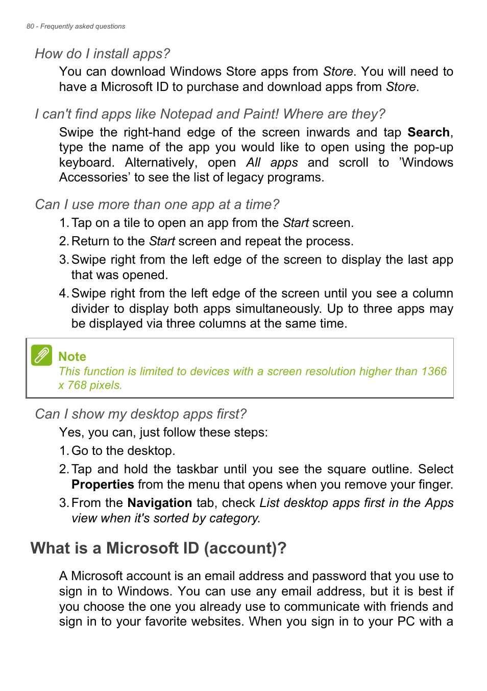 What is a microsoft id (account) | Acer Aspire V7-481P User Manual | Page 80 / 94