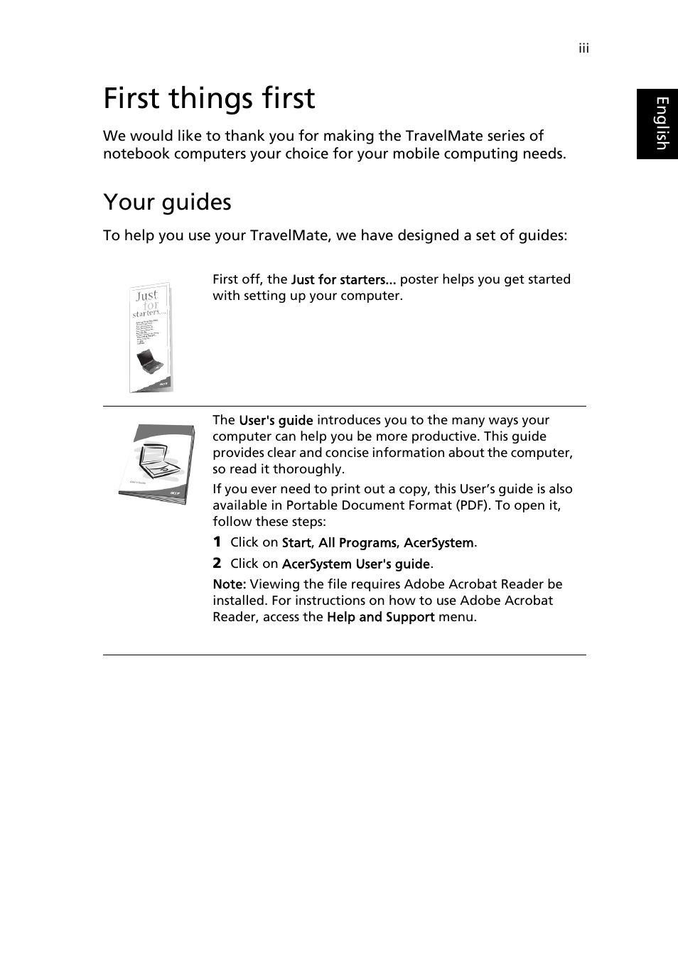 First things first, Your guides | Acer TravelMate 8100 User Manual | Page 3 / 86