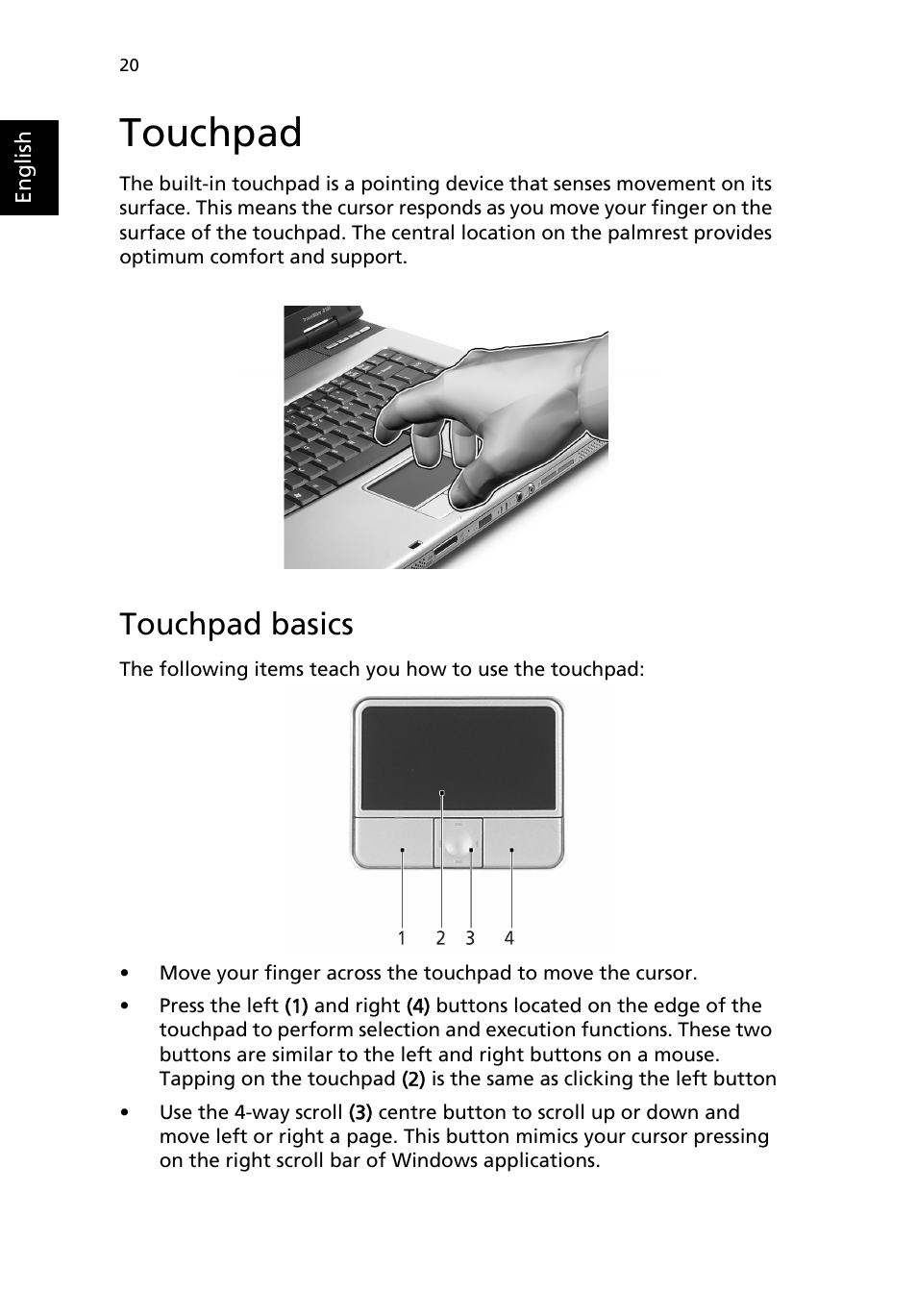 Touchpad, Touchpad basics | Acer TravelMate 8100 User Manual | Page 30 / 86