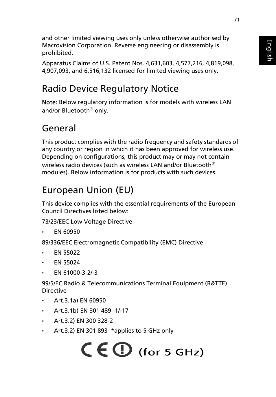 Radio device regulatory notice, General, European union (eu) | Acer TravelMate 8100 User Manual | Page 81 / 86