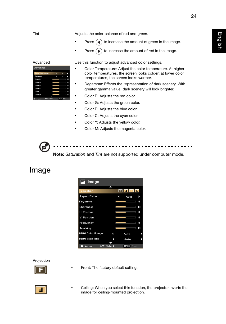 Image, Eng lish english | Acer P1320W User Manual | Page 33 / 67