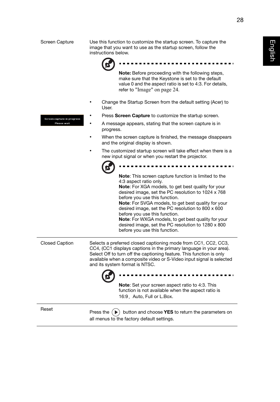 Eng lish english | Acer P1320W User Manual | Page 37 / 67