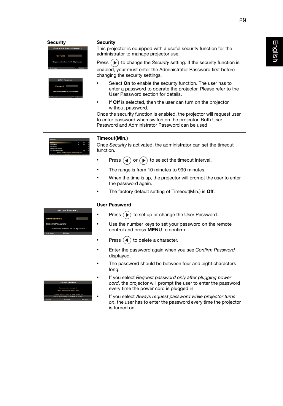 Eng lish english | Acer P1320W User Manual | Page 38 / 67