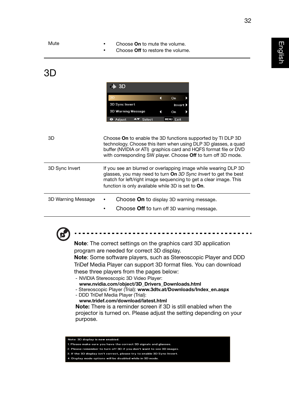 Eng lish english | Acer P1320W User Manual | Page 41 / 67