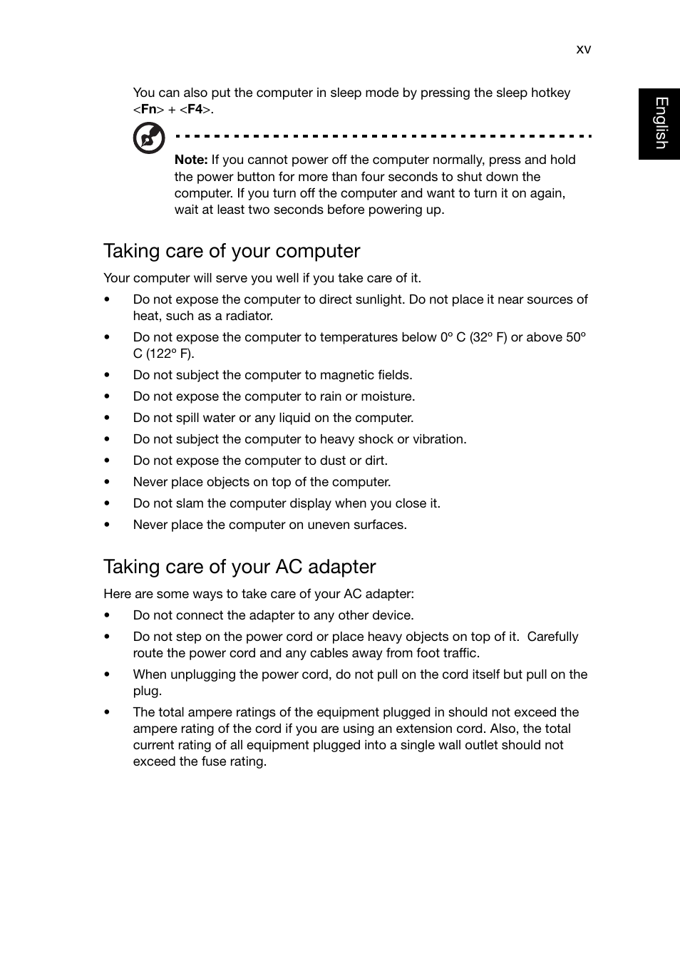 Taking care of your computer, Taking care of your ac adapter | Acer TravelMate 8481T User Manual | Page 15 / 76