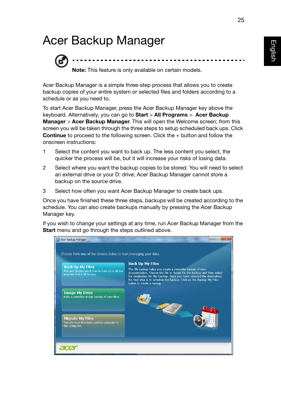 Acer backup manager | Acer TravelMate 8481T User Manual | Page 45 / 76