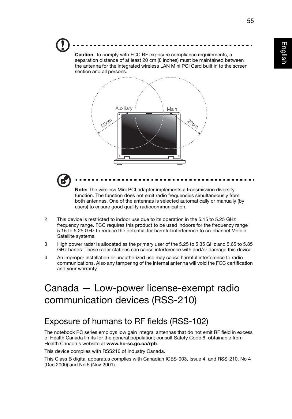 Exposure of humans to rf fields (rss-102), English | Acer TravelMate 8481T User Manual | Page 75 / 76