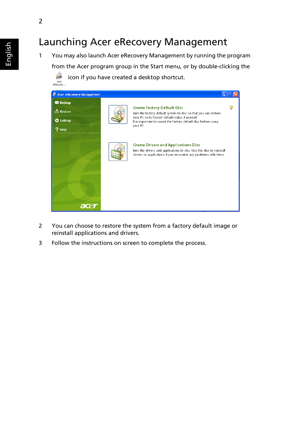 Launching acer erecovery management | Acer AO533 User Manual | Page 20 / 52