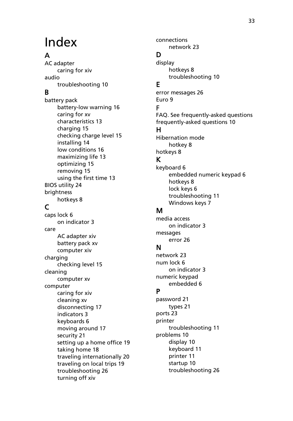 Index | Acer AO533 User Manual | Page 51 / 52