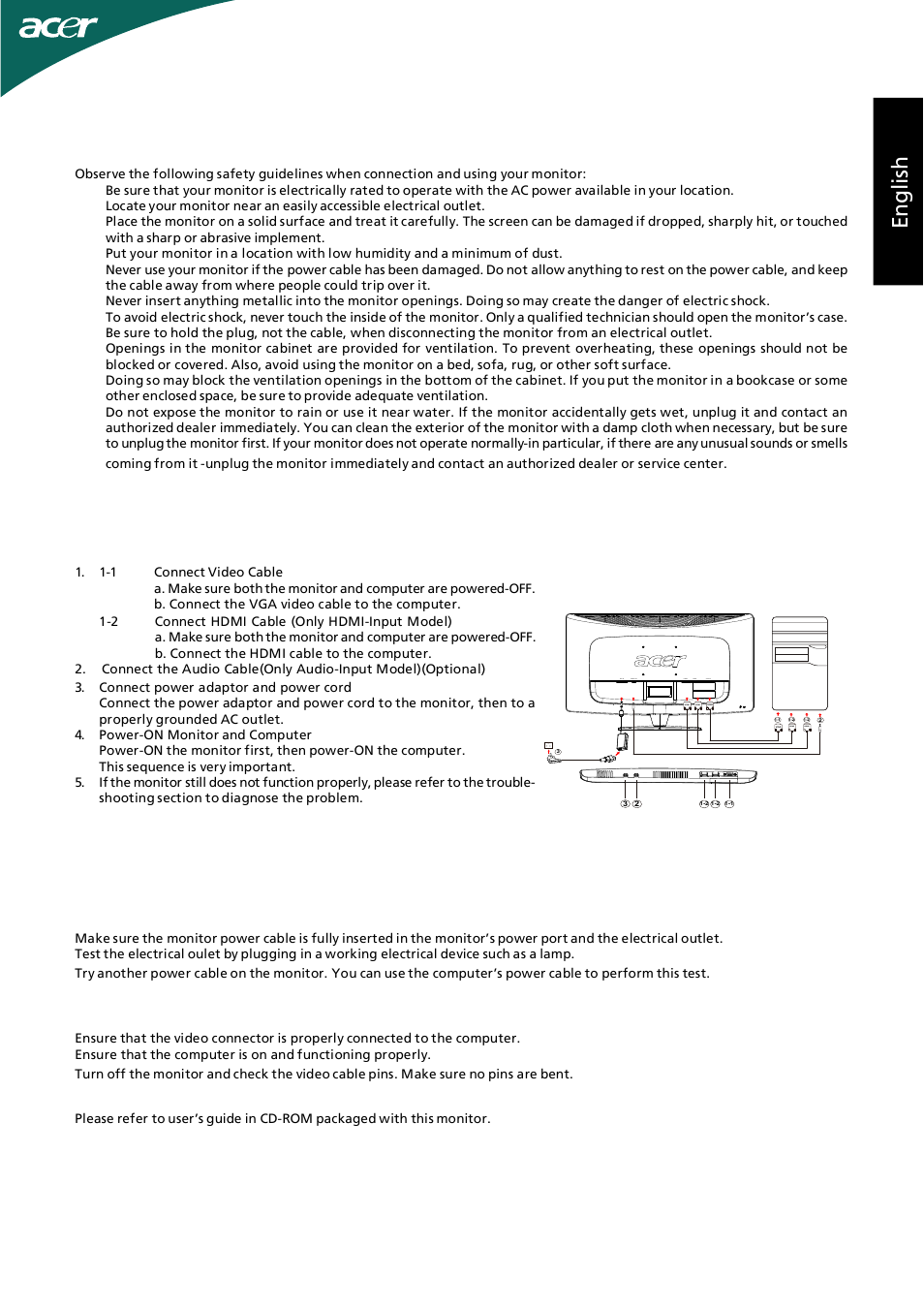 Acer HR274H User Manual | 2 pages